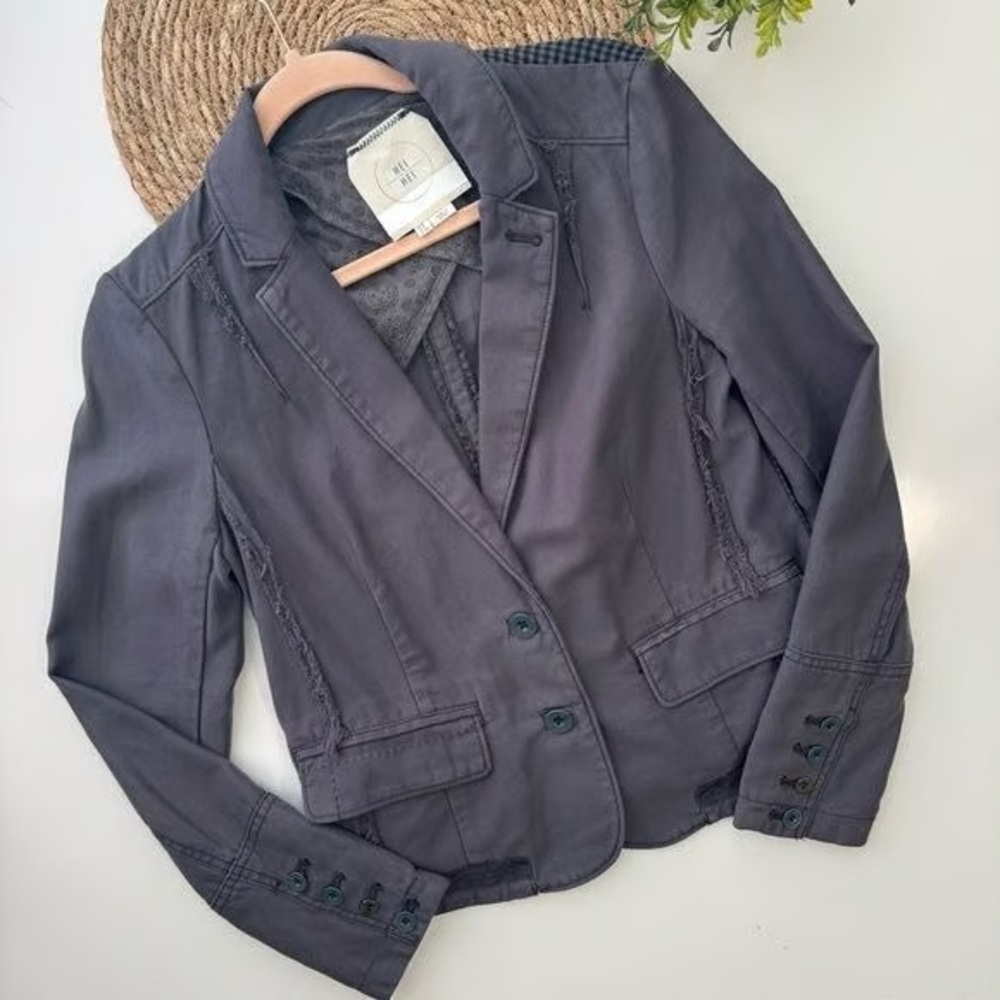 Anthropologie Hei Hei Delanie Smokey Blue Grey Button Down Blazer Jacket Size 6 - Picture 1 of 13